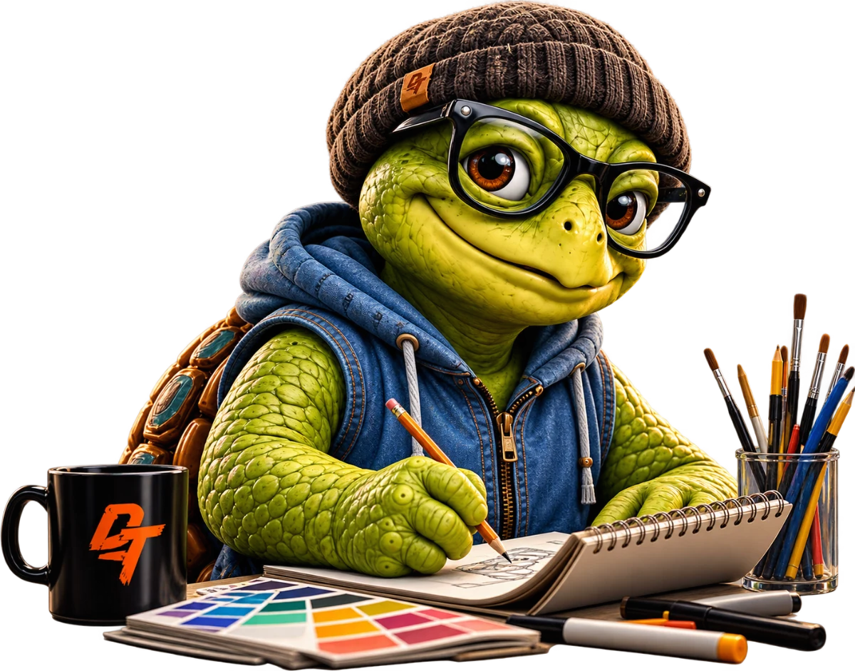 Drunken Turtle creative studio mascot sketching ideas